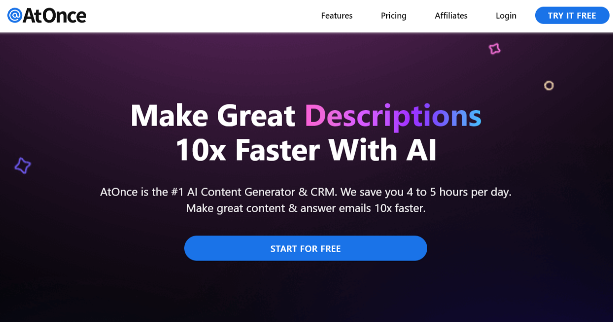 AtOnce AI Writer Content Generator Customer Service CRM