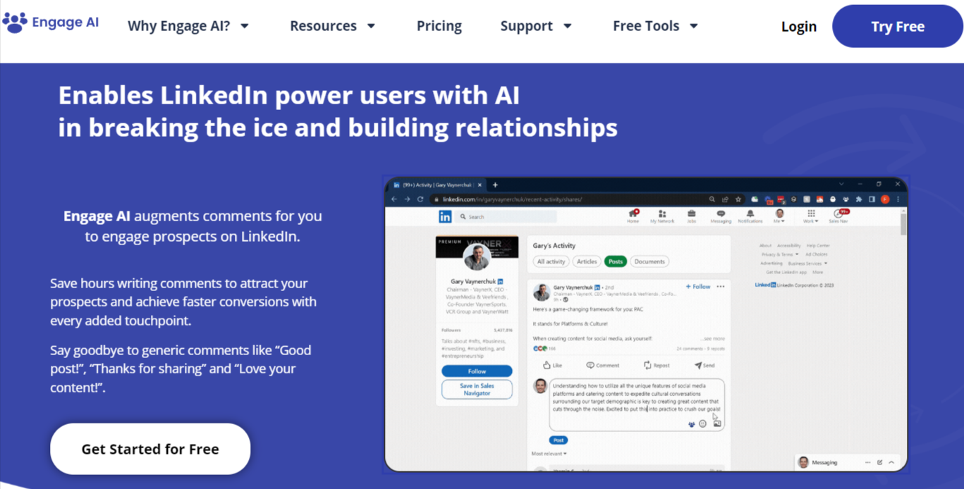Engage AI Conversation Copilot ChatGPT for commenting on LinkedIn and social networks Engage AI